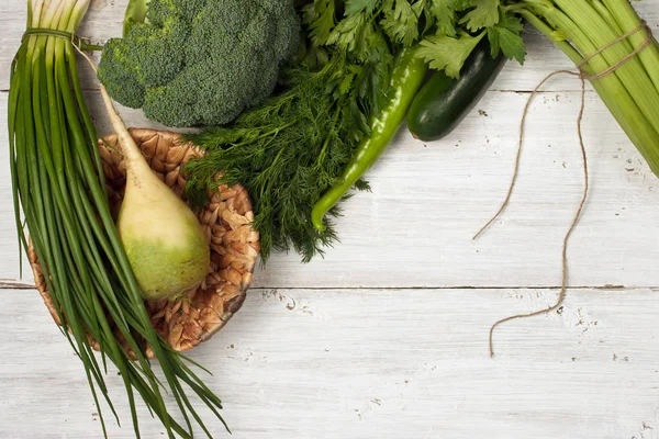 Green vegetables on the white background — Stock Photo, Image