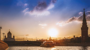 Sunset on the Moscow river panorama
