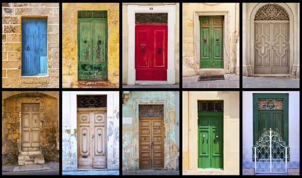 Collage de coloridas puertas antiguas maltesas — Foto de Stock