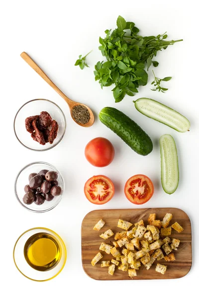 Ingredients for panzanella salad top view — Stockfoto