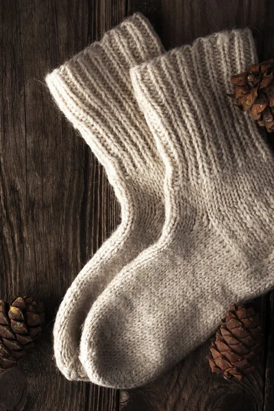 Knitted wool socks with cone vertical — Stock Photo, Image