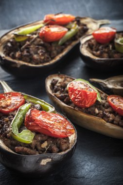 Eggplant with minced meat and vegetables vertical