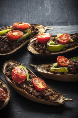 Eggplant with minced meat and vegetables