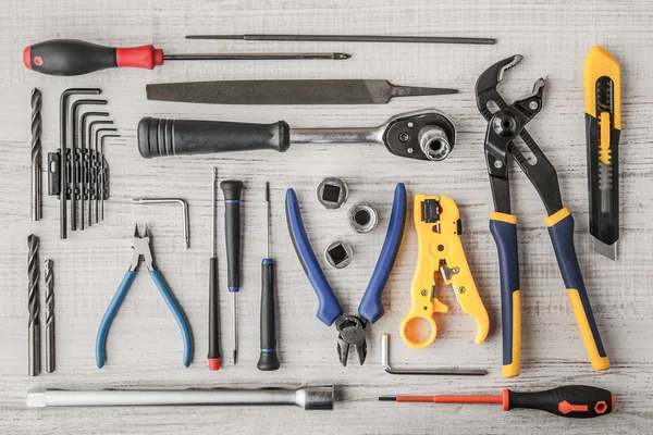 Instruments working on a wooden table — Stock Photo, Image