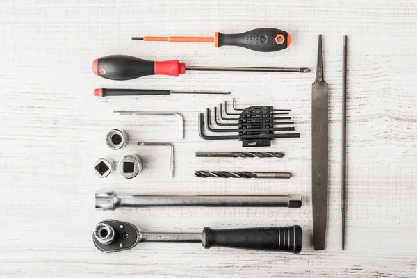 Instruments working on a wooden table — Stock Photo, Image