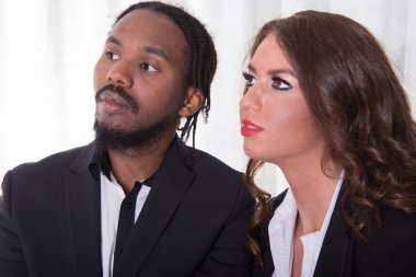 Loving couple is looking at something