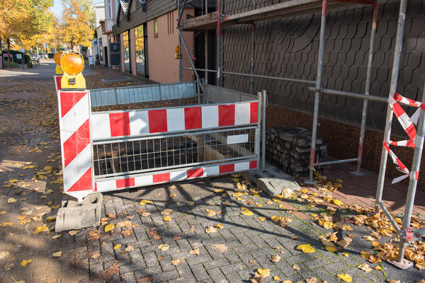 construction site in the walkway in autumn