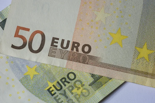 Extrême proximité de deux billets en euros — Photo