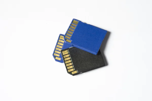 Drei weiße SD-Chips isoliert - extreme Nahaufnahme — Stockfoto