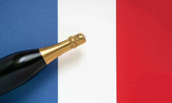 French Champagne Bottle National French Flag Top View Bastille Day — Stock Photo, Image