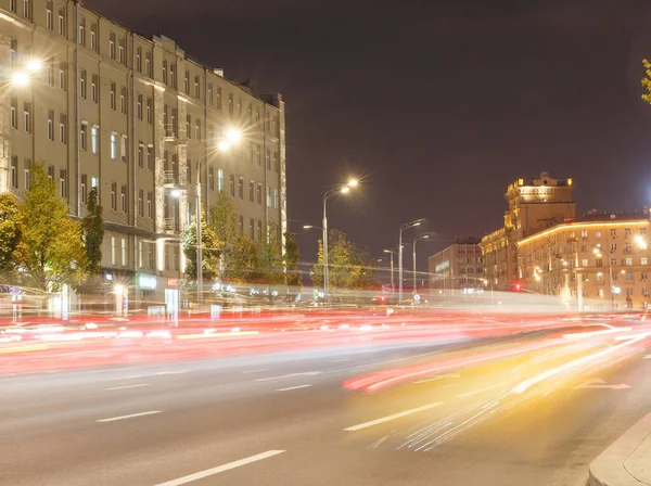 Moscow Russia Oct 2020 Graden Ring Smolenskaya Square Night Traffic — Stock Photo, Image