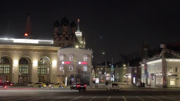 Moskau Russland 2020 Taganskaja Platz Nikolaikirche Hochhaus Taganka Theater Zeitraffer — Stockvideo