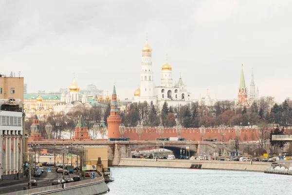 Moskau Russland Fluss Kremlmauer Ost Und Südseite Türme Tempel Bolschoi — Stockfoto