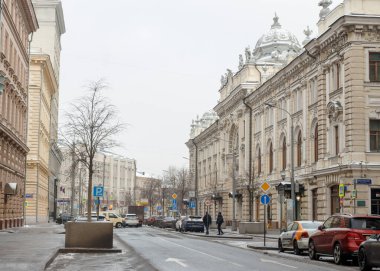 Moskova, Rusya, 12 Ocak 2021: Neglinnaya Caddesi 'ndeki Sandunov hamamının (19. yüzyıl) binası