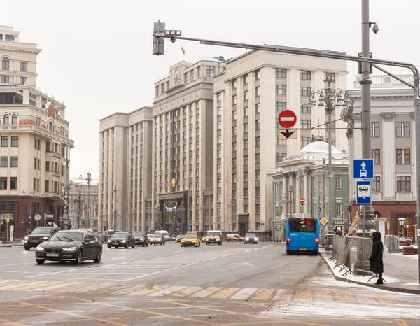 Moskau Russland Januar 2021 Teatralnaja Platz Und Okhotny Ryad Straße — Stockfoto