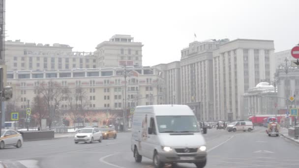 Moskou Rusland Jan 2021 Teatralnaya Plein Okhotny Ryad Straat Russisch — Stockvideo