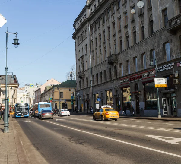Moskau Russland März 2021 Soljanka Straße Einem Sonnigen Tag Hohes — Stockfoto