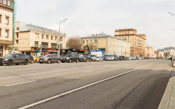Moskau Russland 2021 Stau Der Sadowaja Kudrinskaja Straße Gartenring — Stockfoto