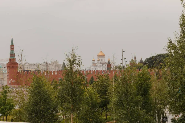Moskau Russland Der Kreml Und Die Erlöserkathedrale Blick Vom Zaryadye — Stockfoto
