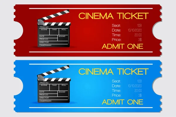 Biglietto Cinema Biglietto Rosso Blu Illustrazione Isolata Vettoriale — Vettoriale Stock