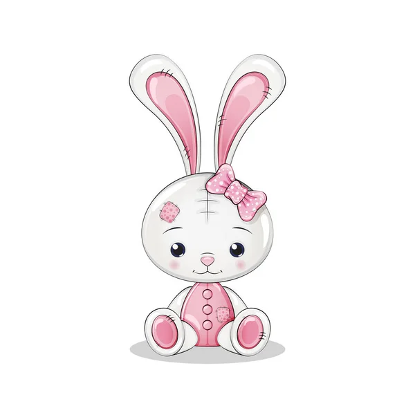 Greeting Card Cute Pink Toy Rabbit — Stock Vector