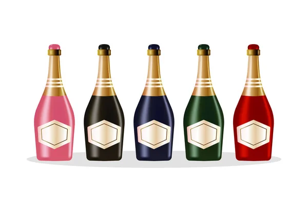 Bunte Flasche Champagner Vorhanden Vektor Isolierte Illustration Auf Weißem Hintergrund — Stockvektor