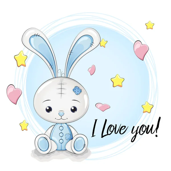Jag Älskar Dig Gratulationskort Med Barn Söt Blå Kanin — Stock vektor