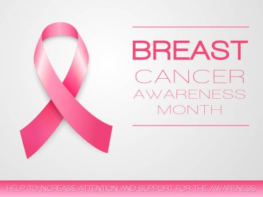 Meme Kanseri Farkındalığı Ayı. Gri arkaplanda pembe kurdeleli izole edilmiş vektör çizimi.     