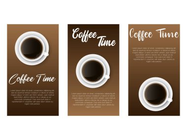 Kahve zamanı! Düz Tasarım Kahve Fincanı, Vektör kahverengi arka planda izole görüntü