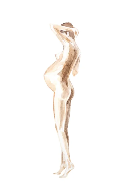裸の妊婦の水彩イラスト — ストック写真