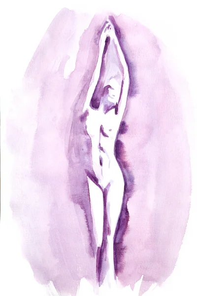 Beautiful  watercolor illustration of naked  woman — Stock Photo, Image