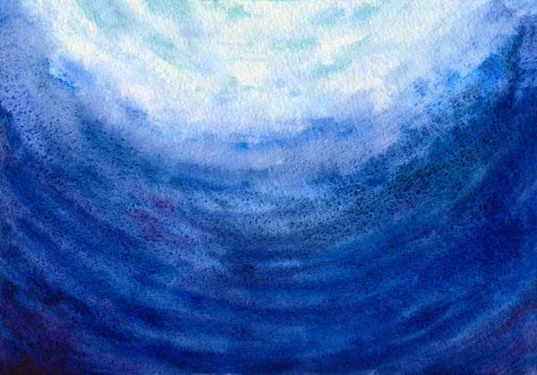 手描きの青い水水中の水彩画の背景 — ストック写真