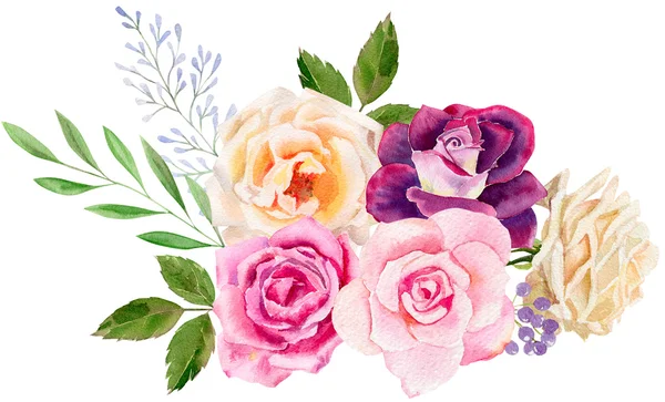 Modèle de clipart aquarelle peinte à la main de roses — Photo