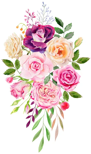 Modèle de clipart aquarelle peinte à la main de roses — Photo