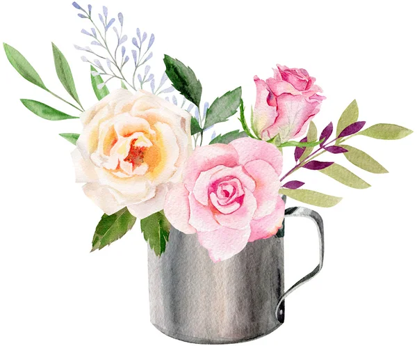 Modèle de clipart aquarelle peinte à la main de roses — Photo