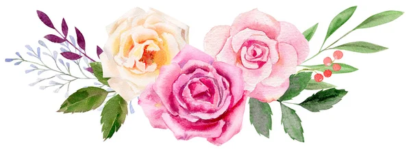 Hand painted watercolor mockup clipart template of roses — Stock Photo, Image