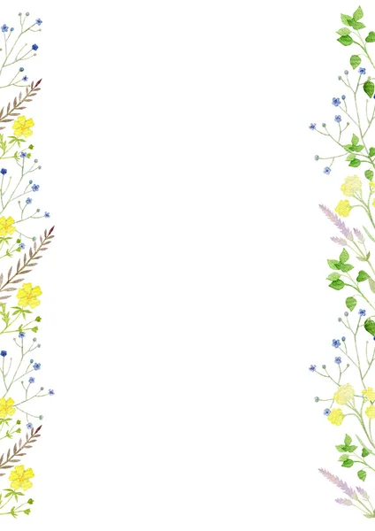 Ręcznie malowane akwarela makieta cliparty szablon dzikich kwiatów — Zdjęcie stockowe