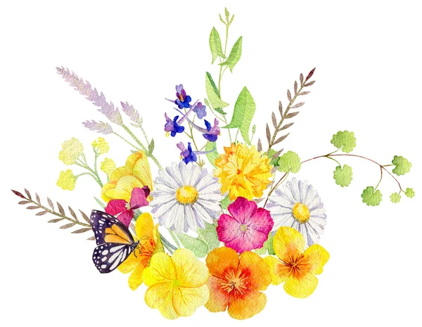 Hand painted watercolor mockup clipart template of wild flowers — Stock Photo, Image