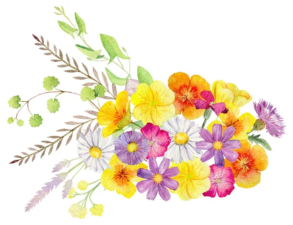 Handbemalte Aquarell-Attrappe Cliparts Vorlage von wilden Blumen — Stockfoto