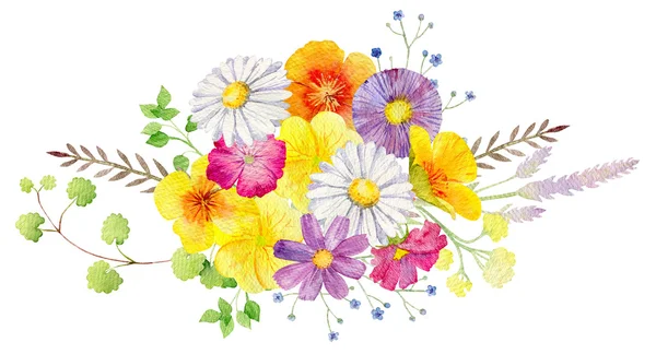 Handbemalte Aquarell-Attrappe Cliparts Vorlage von wilden Blumen — Stockfoto