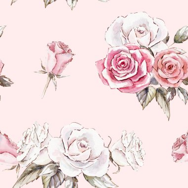 Sulu Boya Dikişsiz desen gül el boyalı