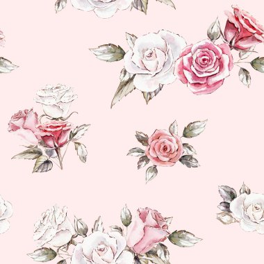 Sulu Boya Dikişsiz desen gül el boyalı