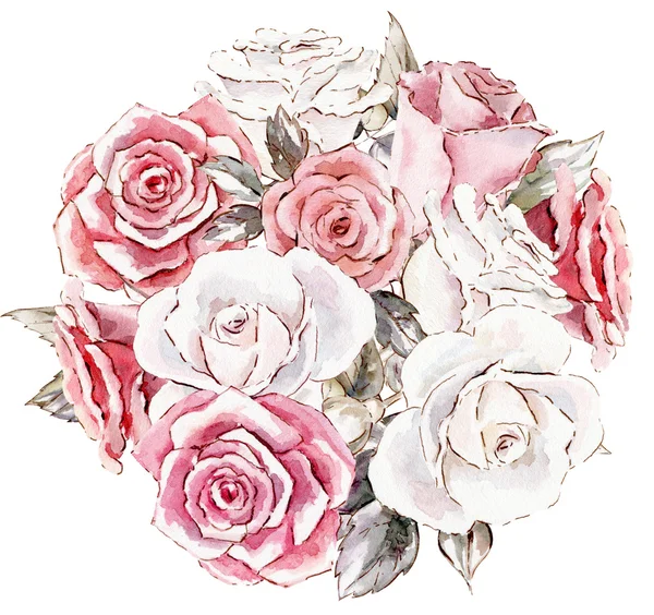 Modèle de clipart aquarelle peinte à la main de roses — Photo