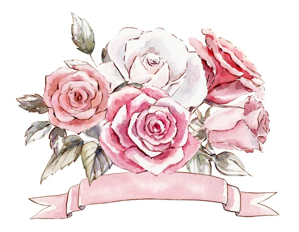 Acuarela pintada a mano maqueta clipart plantilla de rosas —  Fotos de Stock