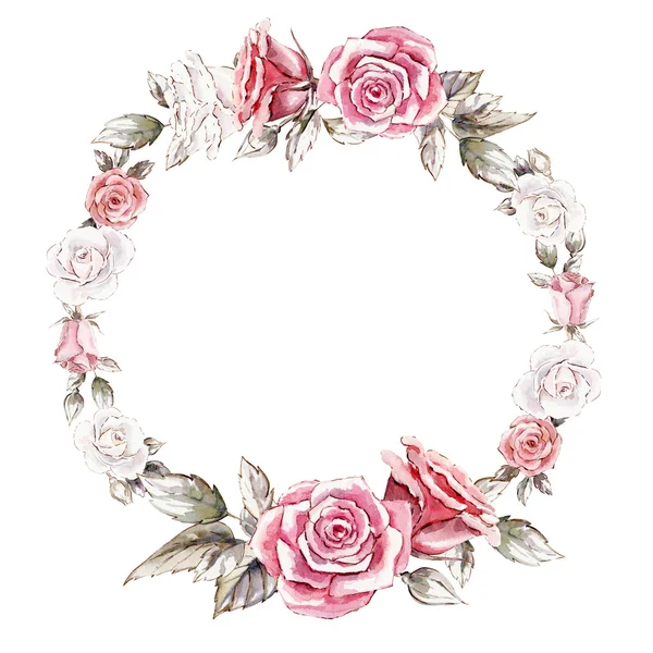 Handgeschilderde aquarel krans mockup clipart sjabloon van rozen — Stockfoto