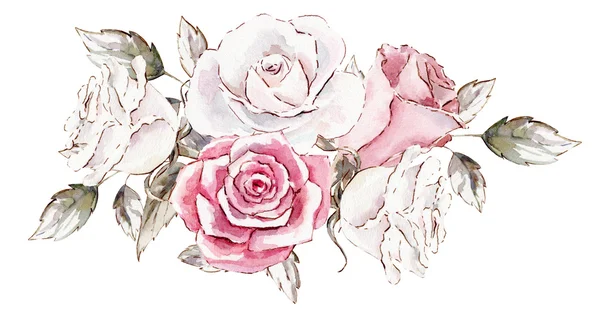 Modèle de clipart aquarelle peinte à la main de roses — Photo