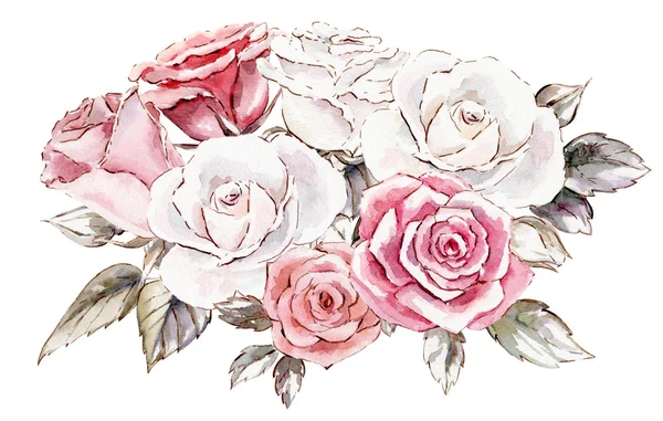 Χειροποίητη ακουαρέλα mockup clipart πρότυπο των τριαντάφυλλων — Φωτογραφία Αρχείου