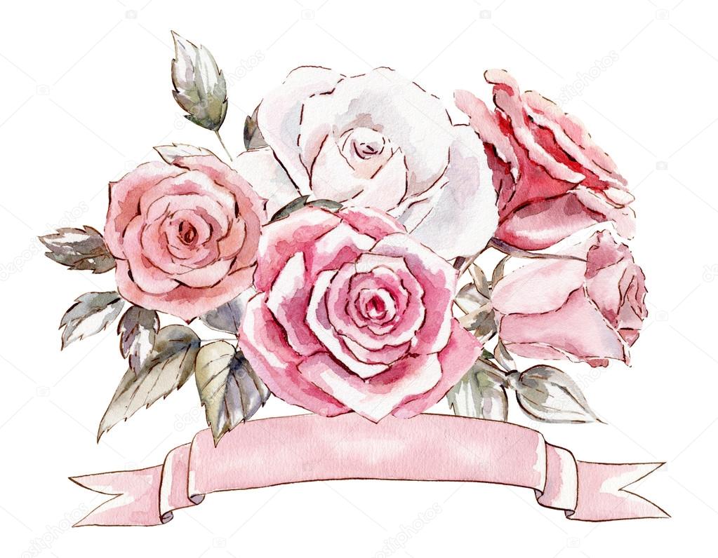 hand painted watercolor mockup clipart template of roses