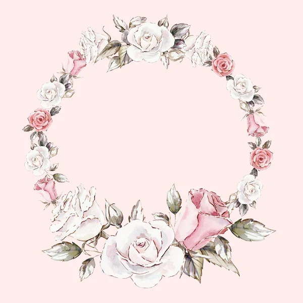 Pintado a mano acuarela corona maqueta clipart plantilla de rosas — Foto de Stock
