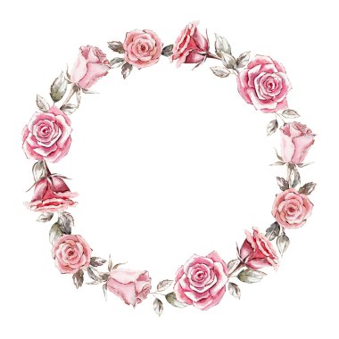 suluboya çelenk mockup clipart şablon gül / el boyalı